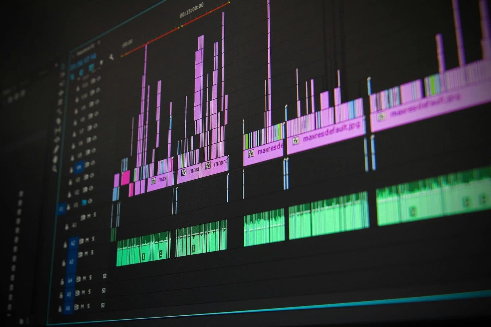 Video editing timeline on a screen